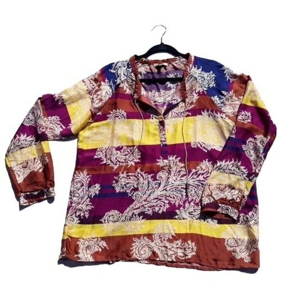 Democracy Top‎ Tunic Funky Retro 70's Colorful Thick Striped Paisley Sz L